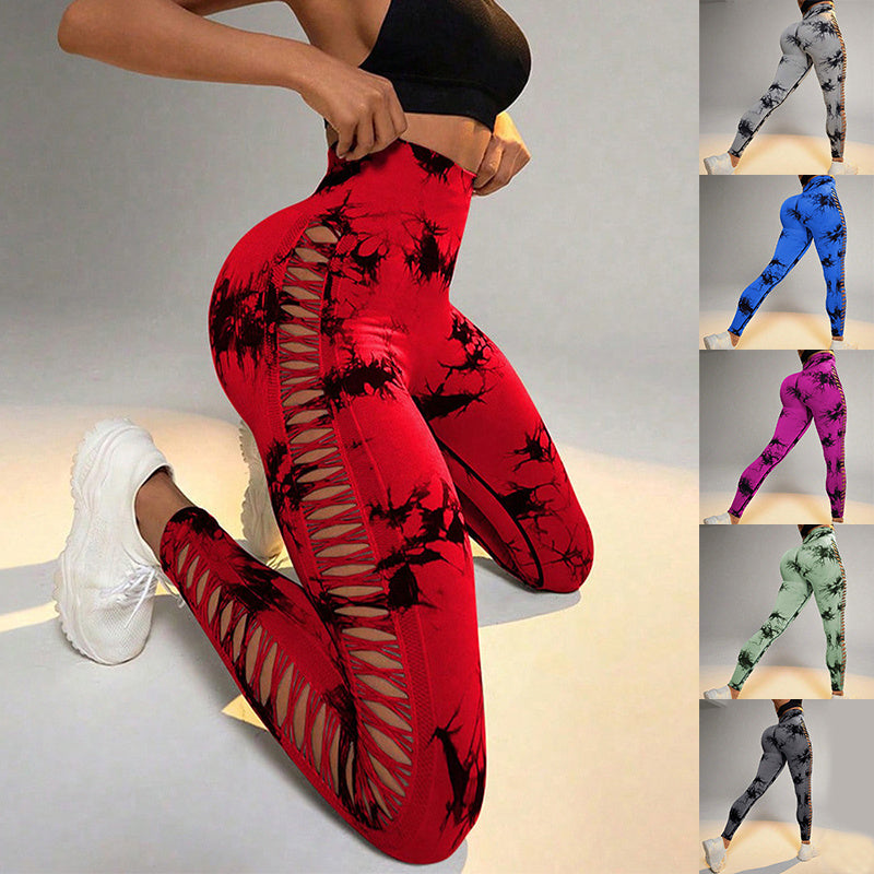 Hollow Tie-Dye Printed Yoga Pants