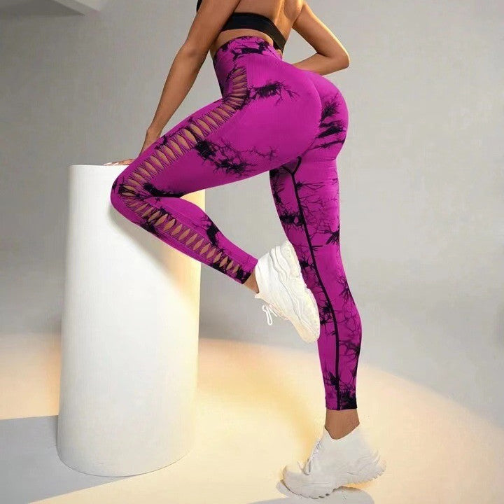 Hollow Tie-Dye Printed Yoga Pants