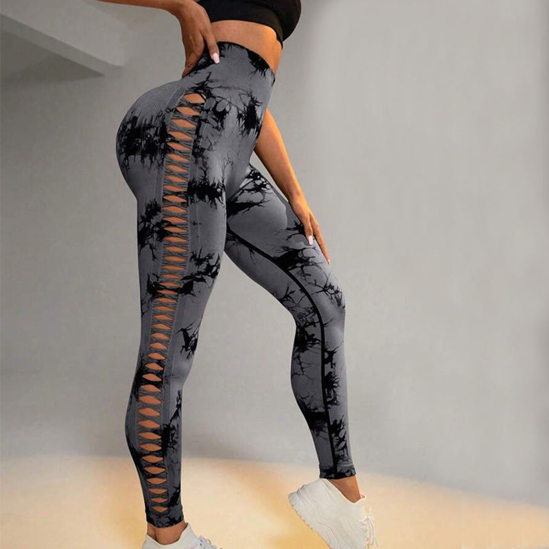 Hollow Tie-Dye Printed Yoga Pants