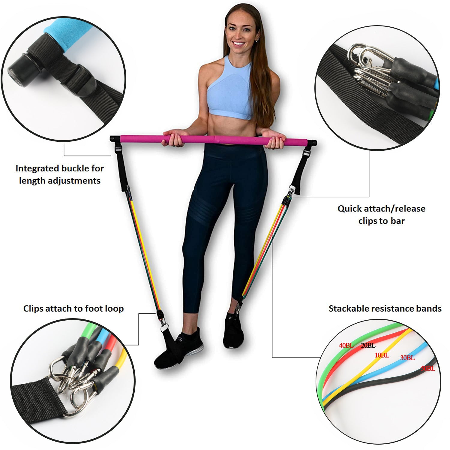Portable Pilates Bar Kit with Resistance Bands