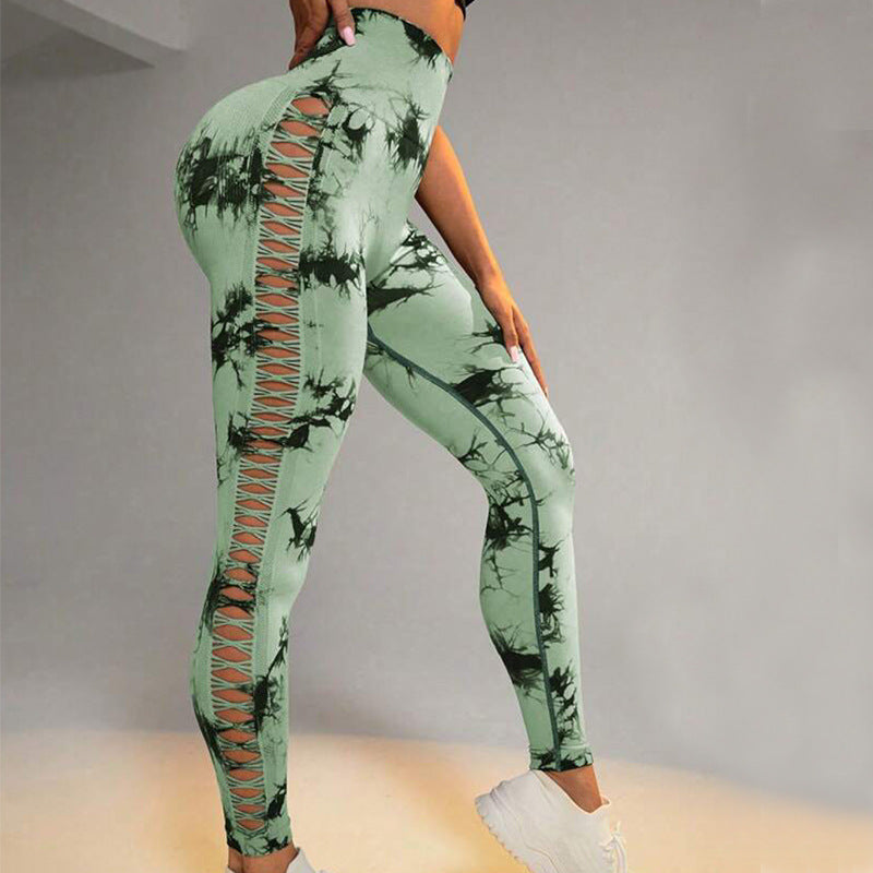 Hollow Tie-Dye Printed Yoga Pants