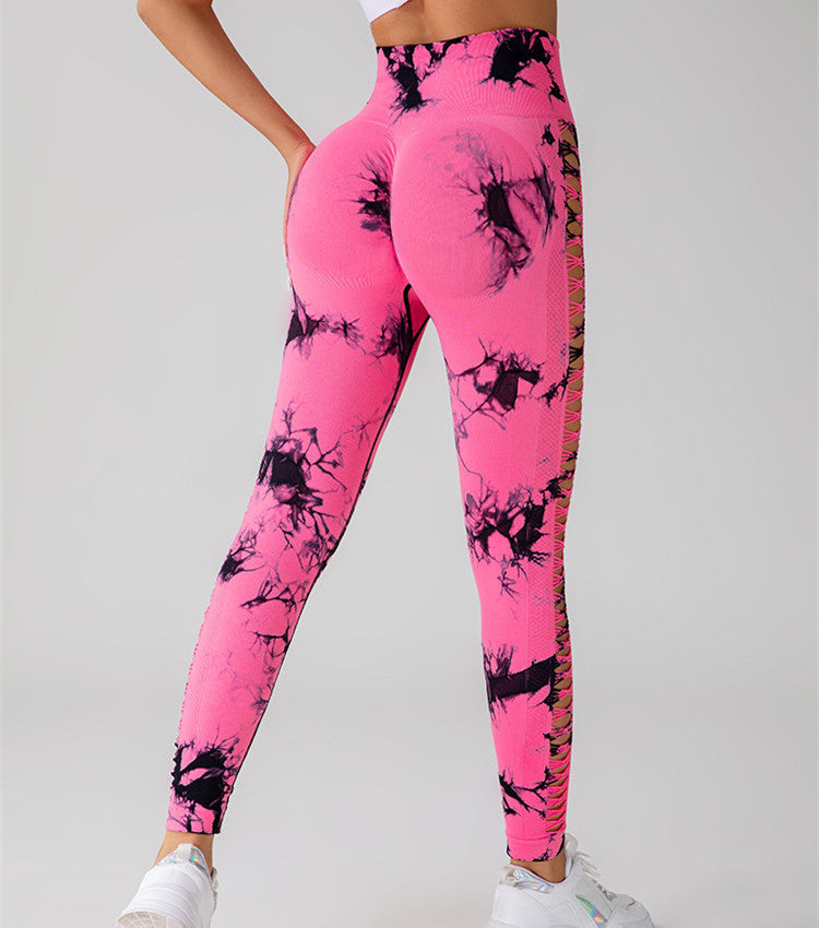 Hollow Tie-Dye Printed Yoga Pants